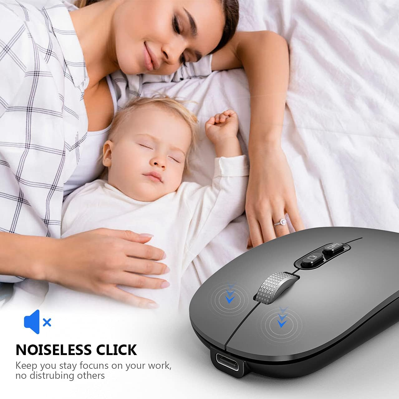 Bluetooth Mouse, Akrobo Rechargeable Wireless Mouse with Dual Mode (Bluetooth 5.1 + 2.4G Wireless),Ergonomic Portable Silent Computer Mouse for Laptop Android Windows Mac OS, Gray image number 2