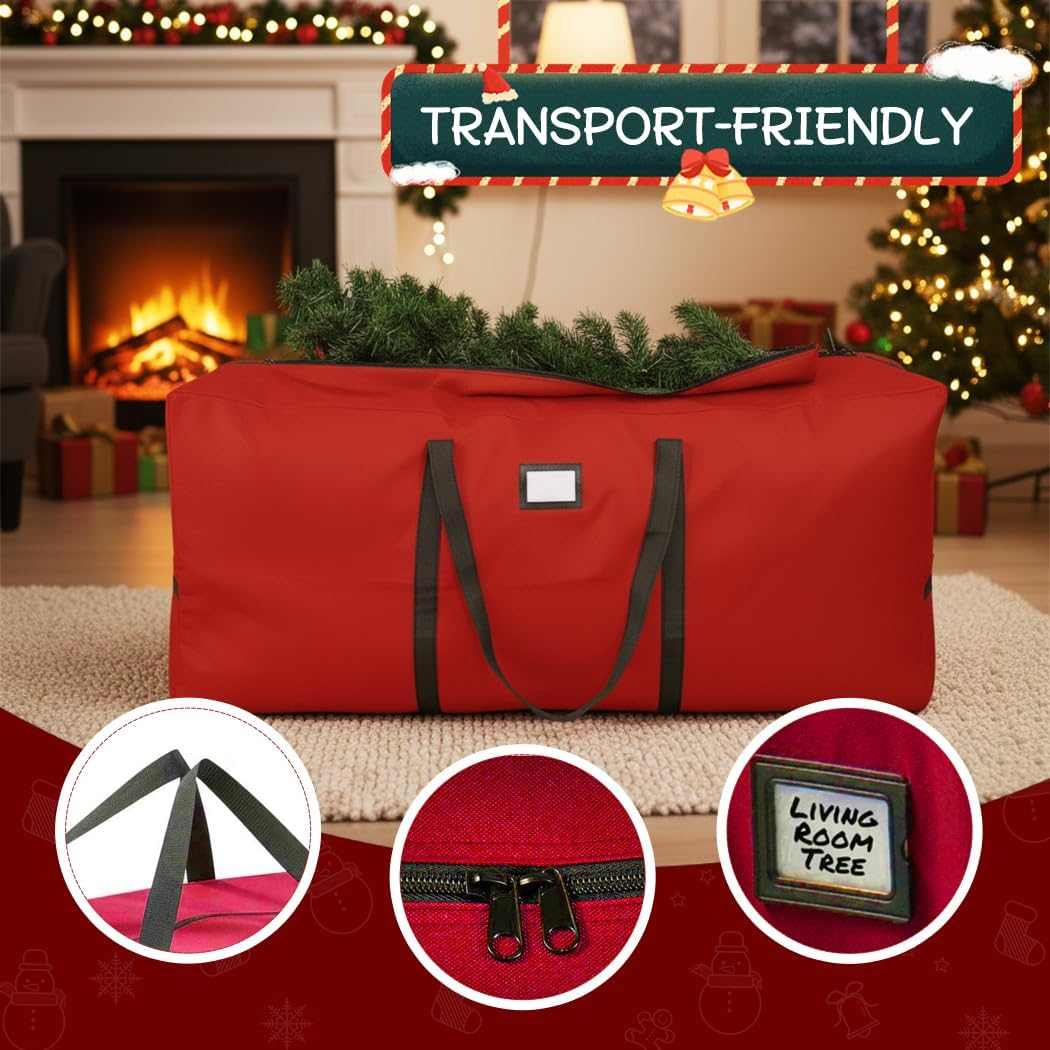 Christmas Tree Storage Bag Fits Artificial Trees up to 9 Feet Waterproof Heavy Duty Xmas Tree Bag Storage Bag Waterproof Zipper & Foldable Holiday Decor Organizer (122 * 38 * 51Cm,Red) image number 1