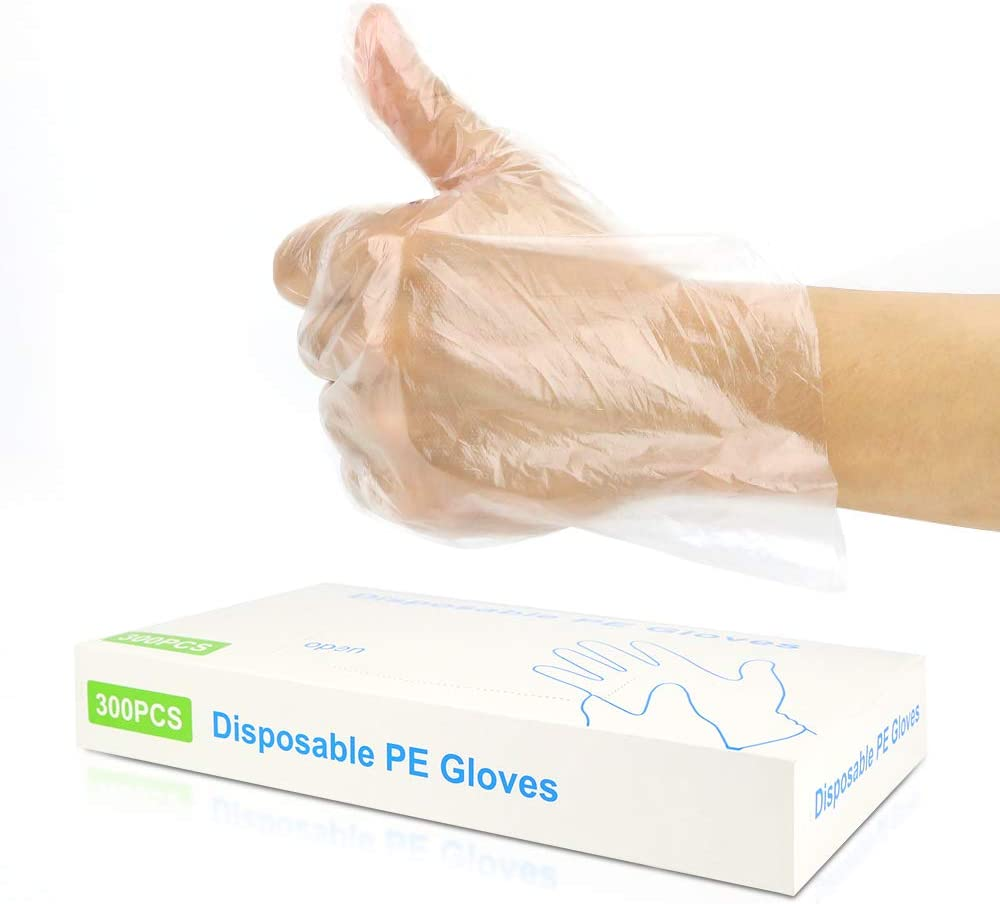 300PCS Disposable Plastic Gloves, Latex Free Powder Free Clear Polyethylene Hand Gloves Non-Sterile for Cleaning- Cooking, Hair Coloring, Dishwashing, Food Handling, Large image number 5