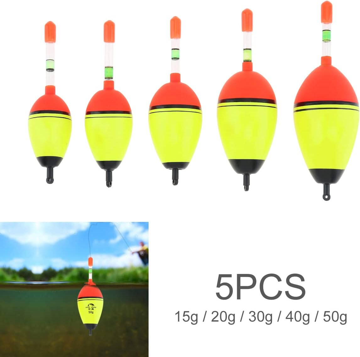 Origlam 5Pcs EVA Foam Floats Fishing Bobbers, Fishing Floats Fishing Bobbers, Bobbers Fishing Floats Set 15G 20G 30G 40G 50G for Crappie Pike Perch Carp Bass image number 6