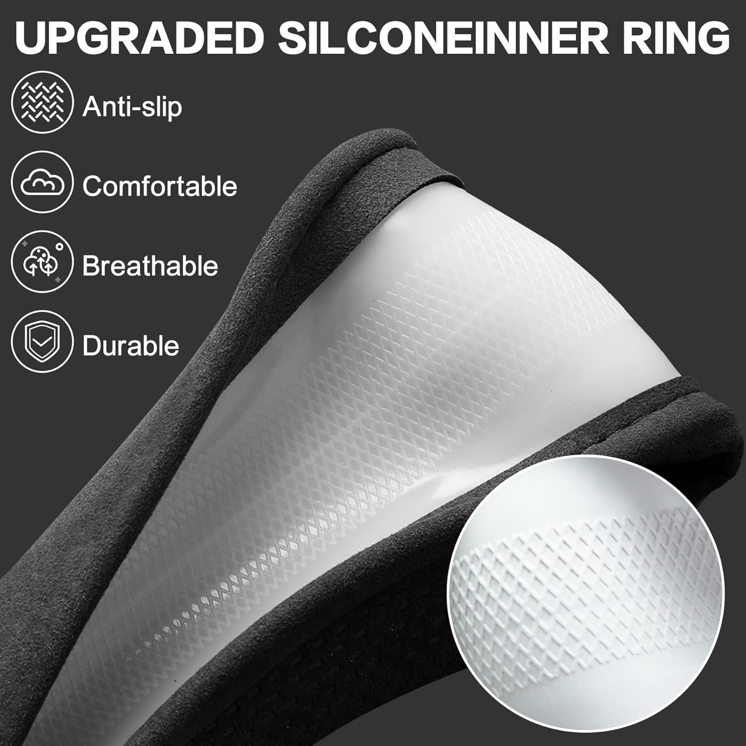 Car Steering Wheel Cover, Suede Car Interior Accessory for Driverse Car, Anti-Slip Breathable Full Surround Leather Steering Wheel Covers Protector for 14.5"-15" Universal Fit (Silver-O Shape) image number 6