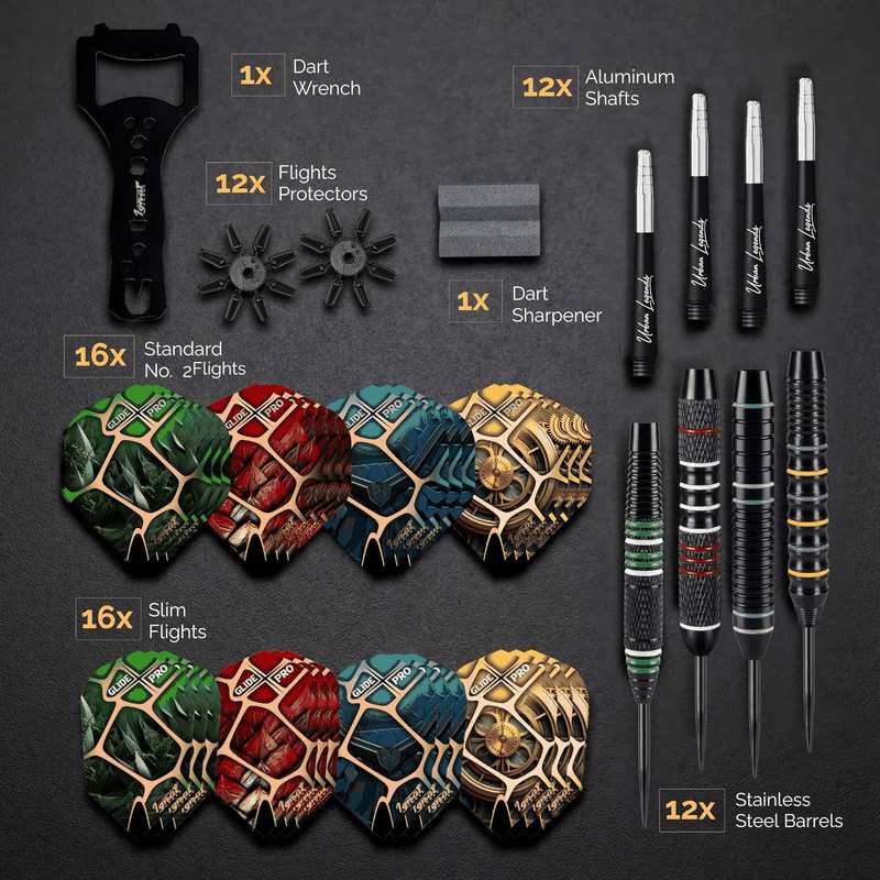 Ignatgames Premium Steel Tip Darts &ndash; 3/6/12 Pack Brass Barrels with Aluminum Shafts, 16 Glidexpro Flight Set, Tool Kit & Giftable Case - Manhattan Midnight image number 3