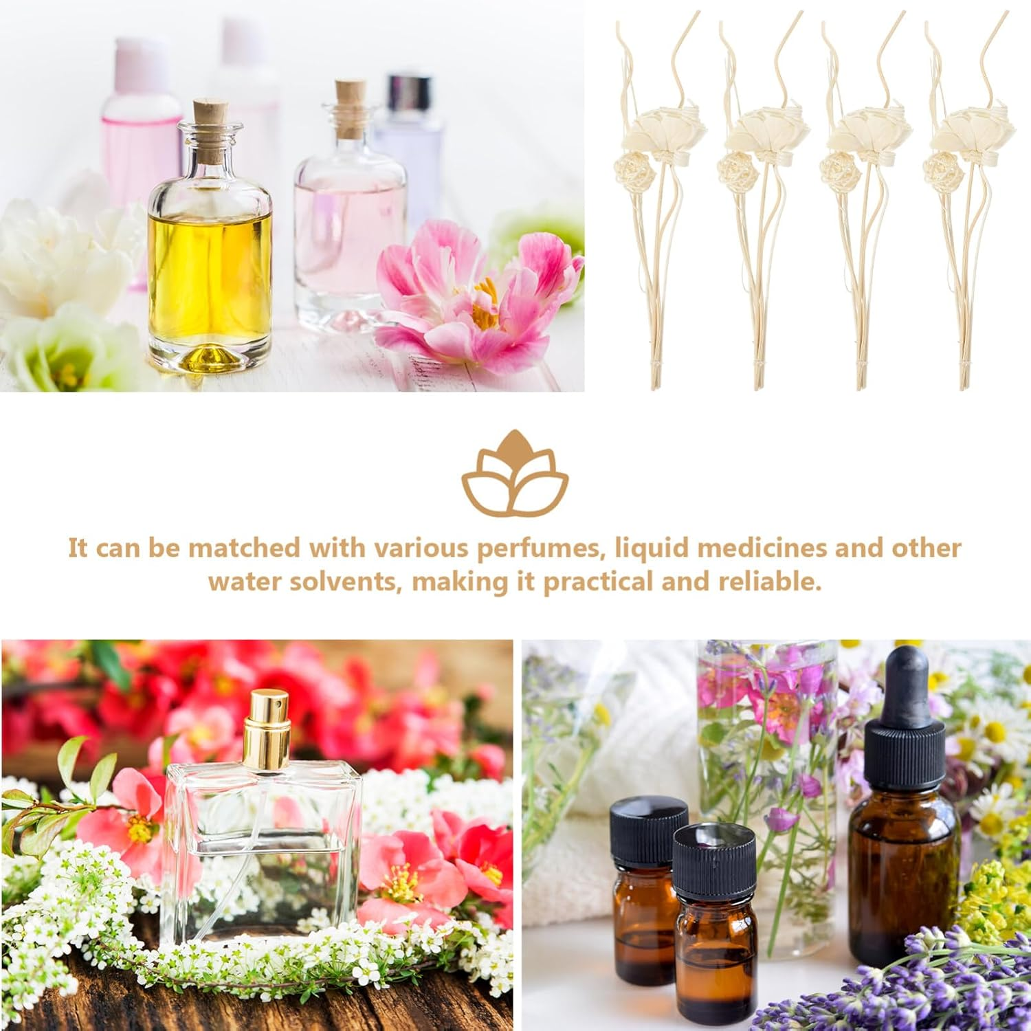 Cabilock 1 Set Rattan Wood Reed Diffuser Sticks, White, Flower Shaped, Essential Oil Aroma Diffuser Set, Home Office Decor image number 5