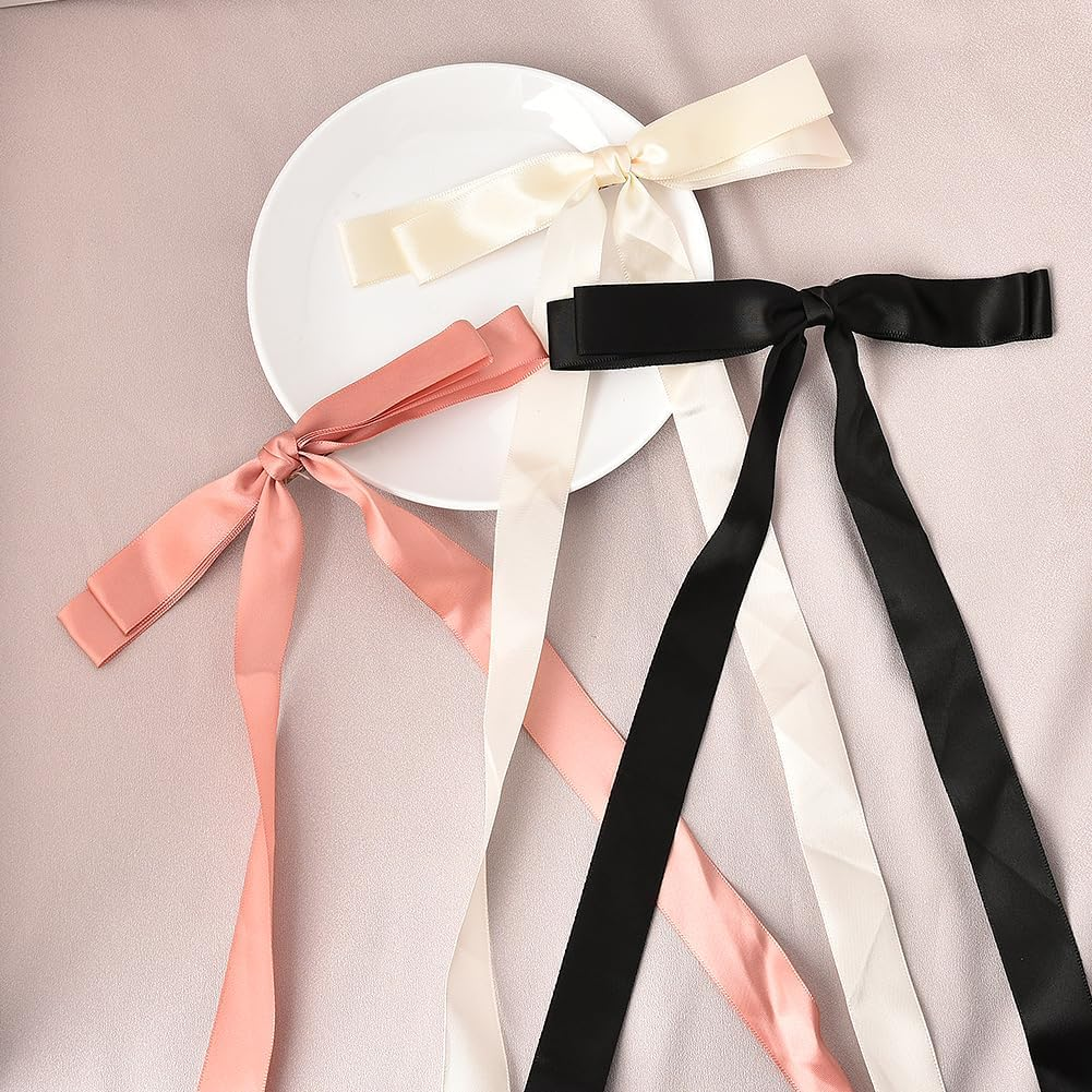 Hair Ribbon Bow Clip for Girls Tassel Ribbon Bowknot Hair Clips with Long Tail Hair Bow Barettes for Women Hair Bows Ties Long Silk Ribbon for Hair Accessories for Wedding Party Decoration image number 3