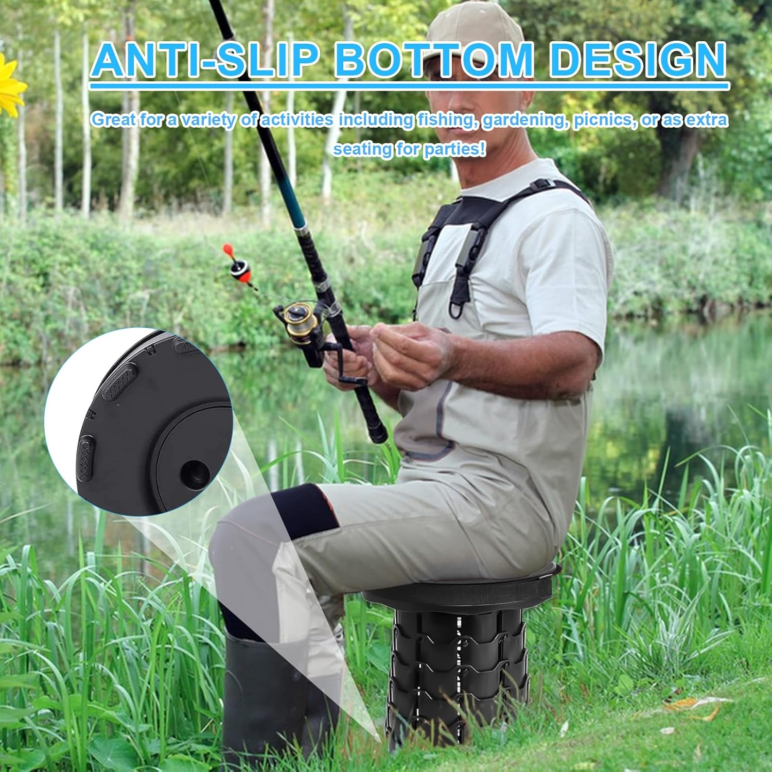 Foldable Stool for Adults - 550Lbs Capacity, Portable & Retractable Camping Seat, Compact Collapsible Stool for Outdoor, Travel, Events（Black） image number 2