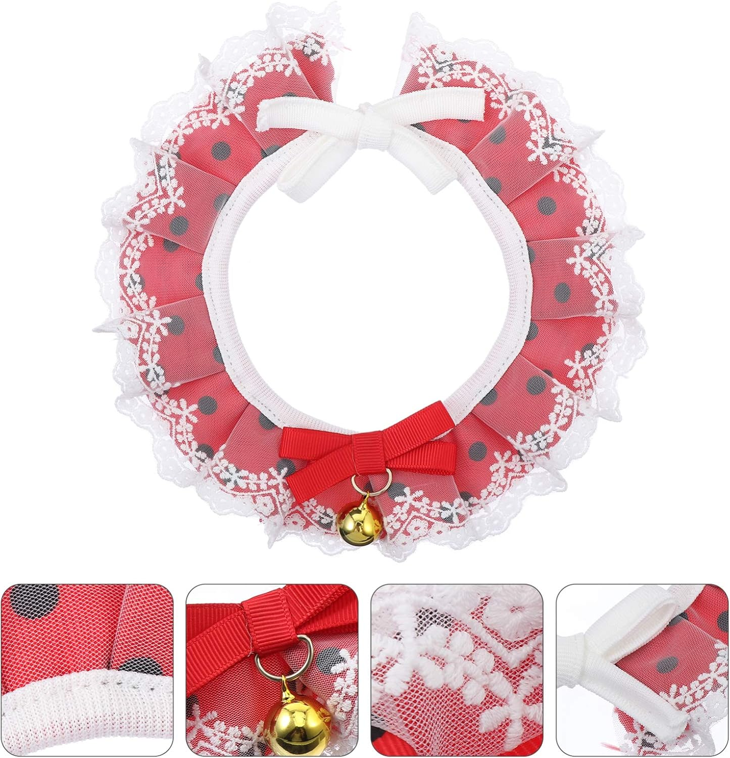 Mipcase 3Pcs Cat Bow Collar Bell and Lace Necklace for Party Christmas Wedding Occasion Cute Cat Bow Scarf Neckwear for Special Events image number 1