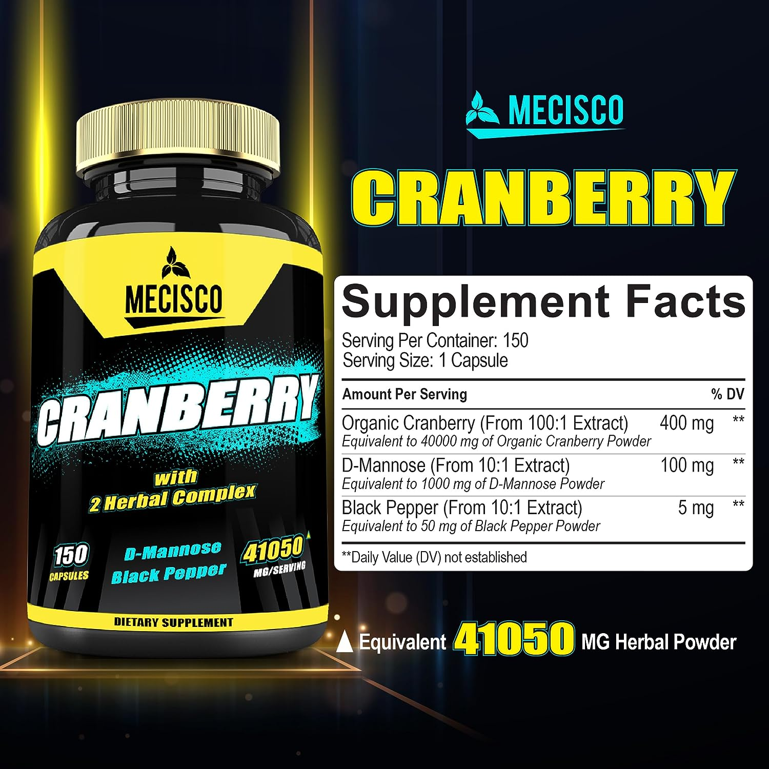 Cranberry Supplement for Womnen - 5-Month Supply - Blended with D-Mannose and Black Pepper - 150 Vegan Capsules image number 2