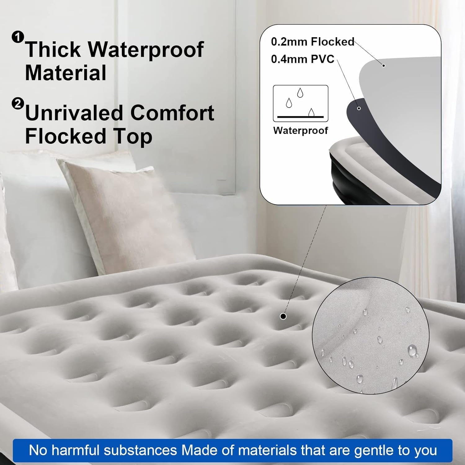 Queen Size Air Bed, Inflatable Bed with Built-In Pump, 3 Mins Quick Self-Inflation/Deflation Air Mattress, Blow up Bed for Home Portable Camping Travel 203 * 157 * 47Cm 300Kg MAX image number 1