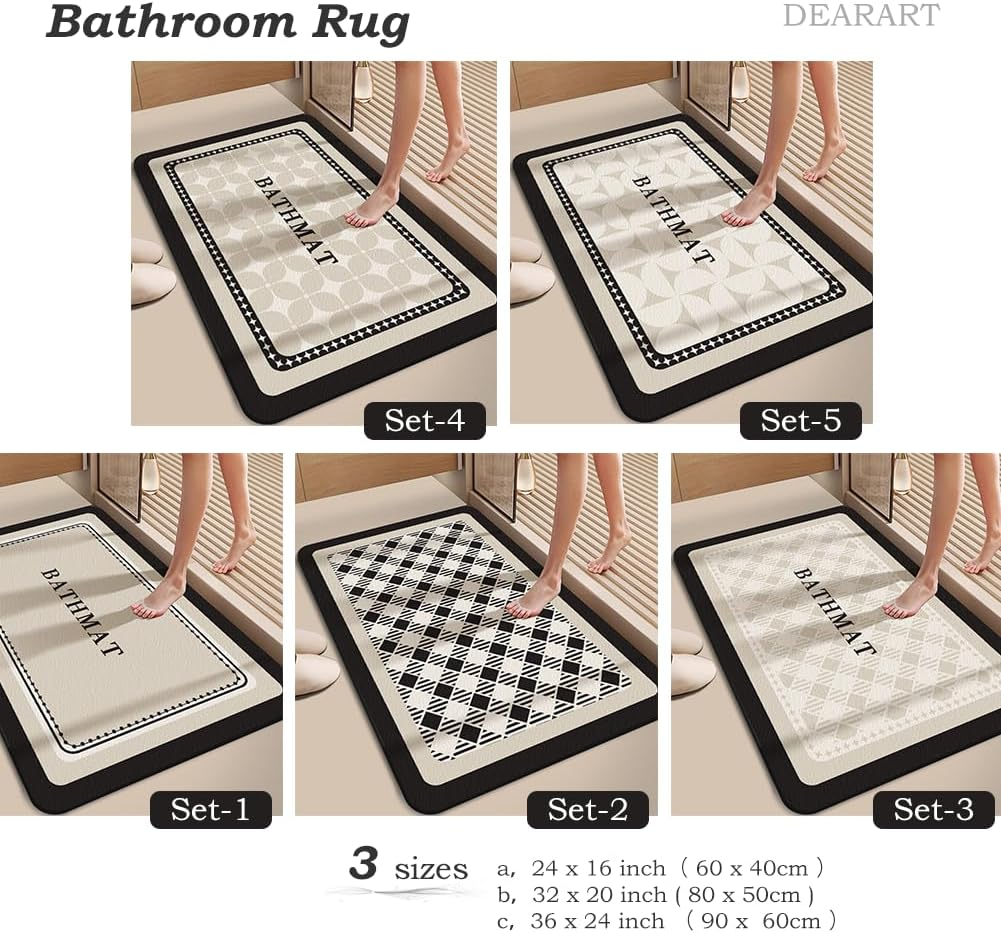 DEARART Bath Mat Bathroom Rug 60''W X 40''L Cm, Non Slip Absorbent Rugs, Thick Mats Carpet for Bathroom Floor Water Absorption, Comfortable and Dry Quickly, Set-5 image number 0