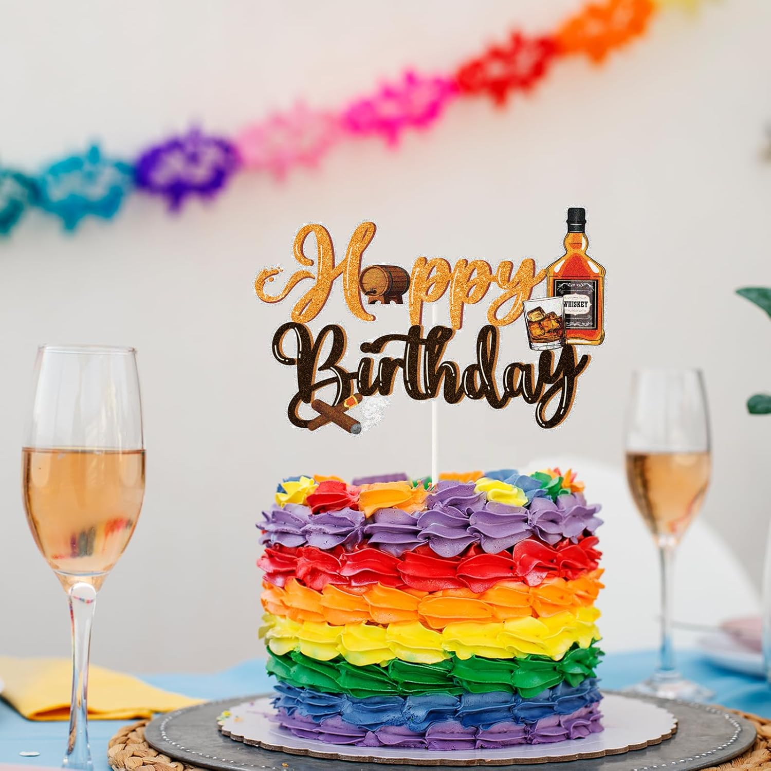 Whiskey Happy Birthday Cake Topper.Aged to Perfection Party Supplies,Vintage Whiskey Themed Cake Decor for Men 30Th 40Th 50Th Birthday Party Decorations