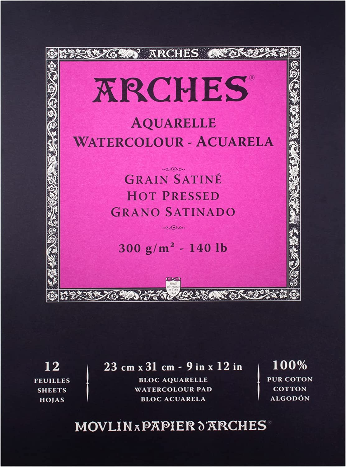 Arches Watercolor Pad 9X12-Inch Natural White 100% Cotton Paper - 12 Sheet Arches Hot Press Watercolor Paper 140 Lb Pad - Arches Art Paper for Watercolor Gouache Ink Acrylic and More image number 2