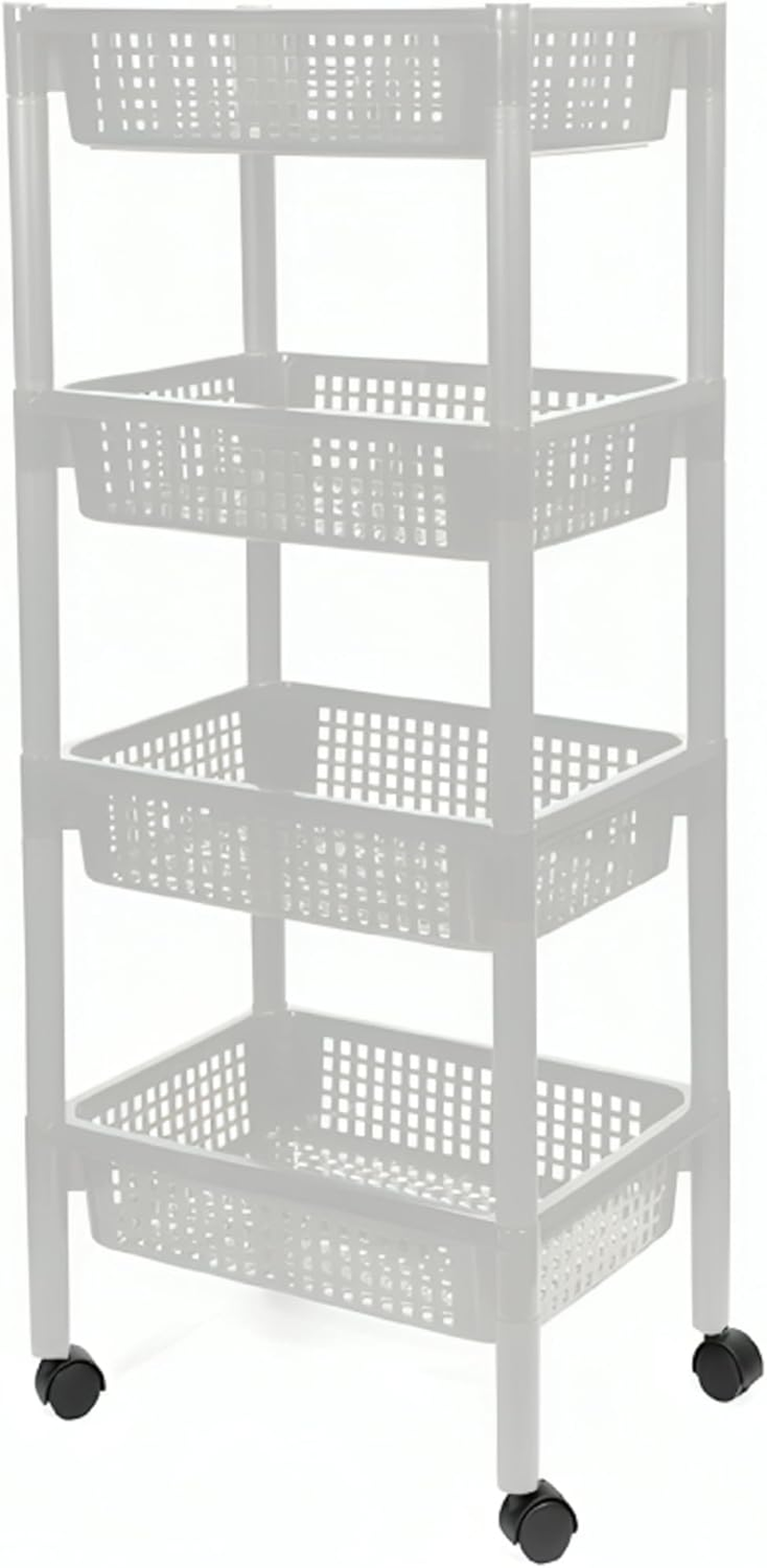 Okam Kitchen Basket Trolley with Wheels, 4 Tier Home Organiser Cart, Multi-Purpose Space Saver Plastic Utility Rack for Kitchen and Pantry Storage