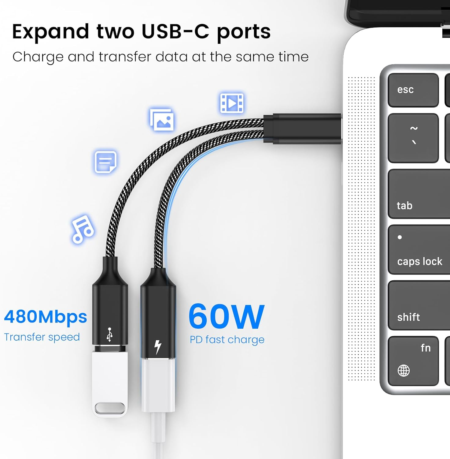 MOGOOD USB C Splitter USB C to USB C Female Adapter USB Y Splitter Cable(Not for Monitor) USB C Male to 2USB-C Female Cord Double USB C Port Hub USB C Charging Split Adapter for Mac,Xbox One,Laptop image number 4