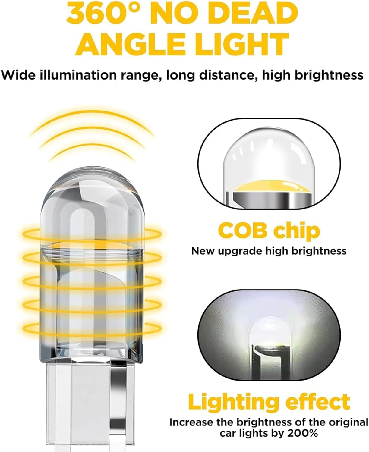 10 Pack T10 W5W LED Car Bulb, Super Bright 6000K White COB Wedge Bulbs for License Plate, Dome & Dash Lights, Universal Fit Cars, Trucks & Suvs (White) image number 3