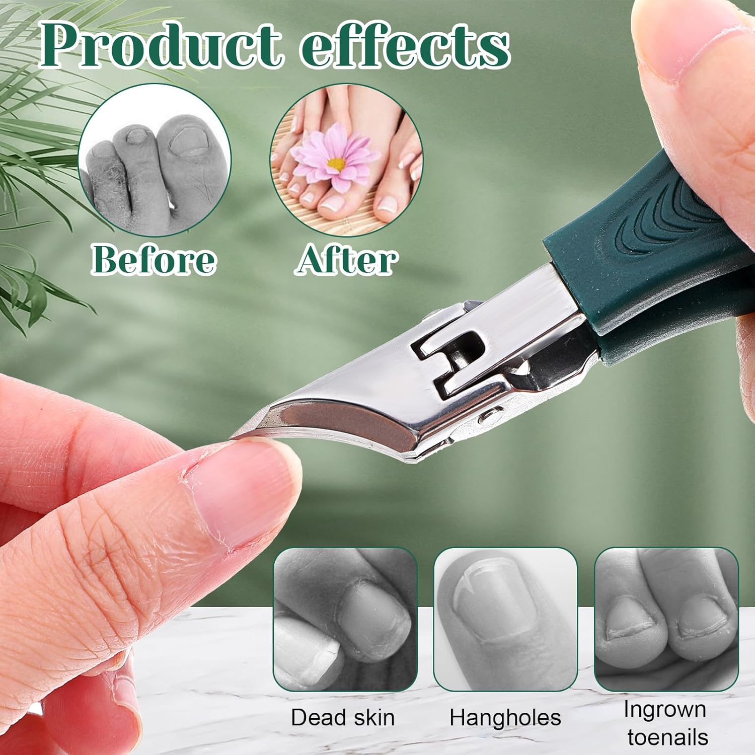 Splashproof 25&deg; Beveled Edge Nail Clippers 3-Piece Set Wide Jaw Opening Anti-Splash Slanted Nail Clipper Long Handle for Women Men Thick and Ingrown Nails Seniors Ingrown Toenail Care image number 3