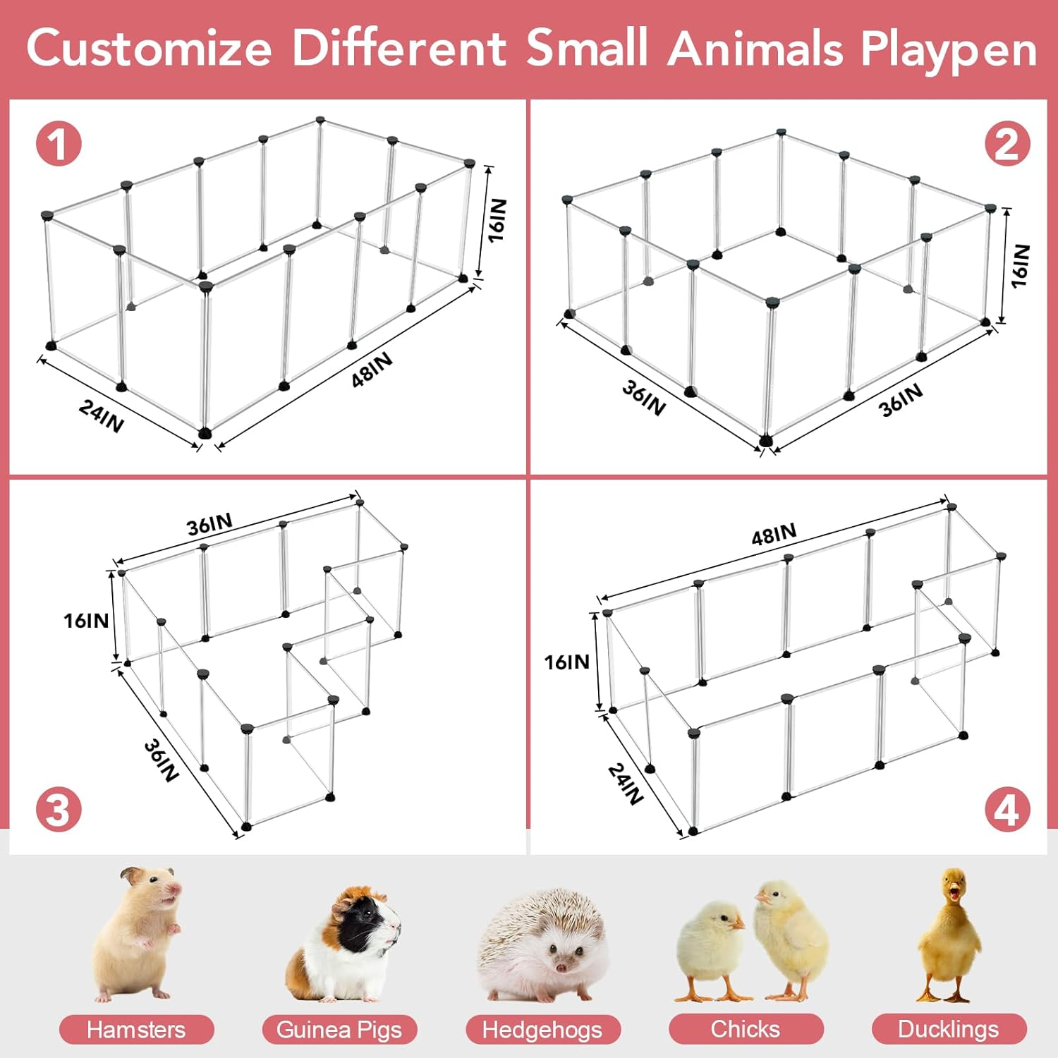 12 Panels Transparent Small Animals Playpen,48" X 24" X 16" Portable Pet Playpen,Plastic Enclosure,Puppy Play Pen for Indoors Outdoor Pet Fence for Guinea Pigs,Bunny,Ferrets,Hamsters,Hedgehogs image number 4