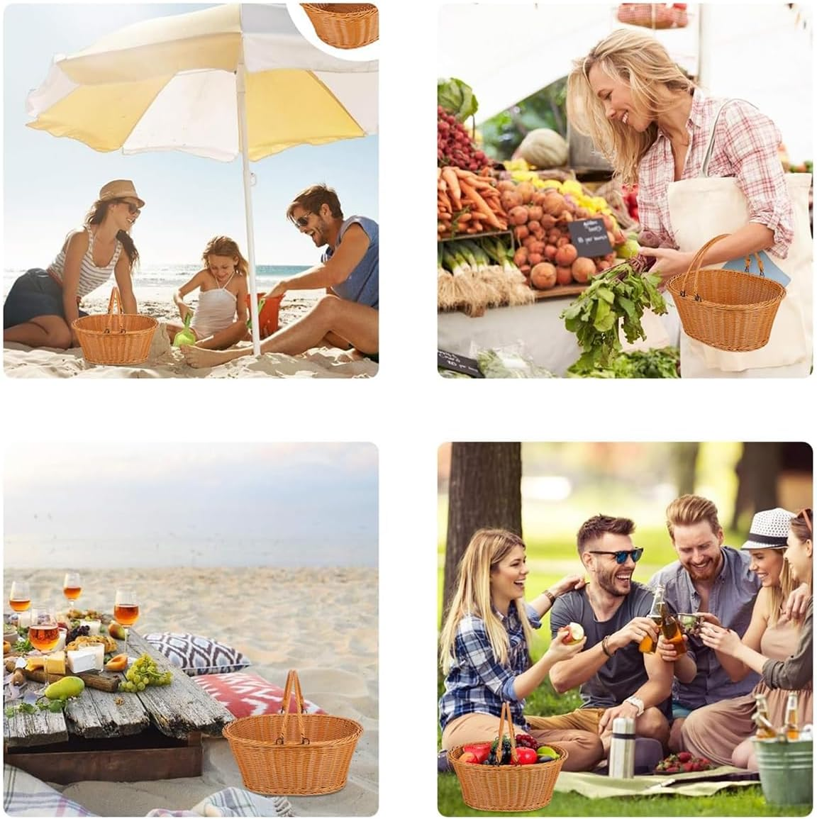 AIMALL 1 Piece Rattan Picnic Basket 10.6X13.8X5.9 Inches Handwoven Portable Basket for Outdoor, Supermarket Shopping, Storage and Pastoral Picking image number 4