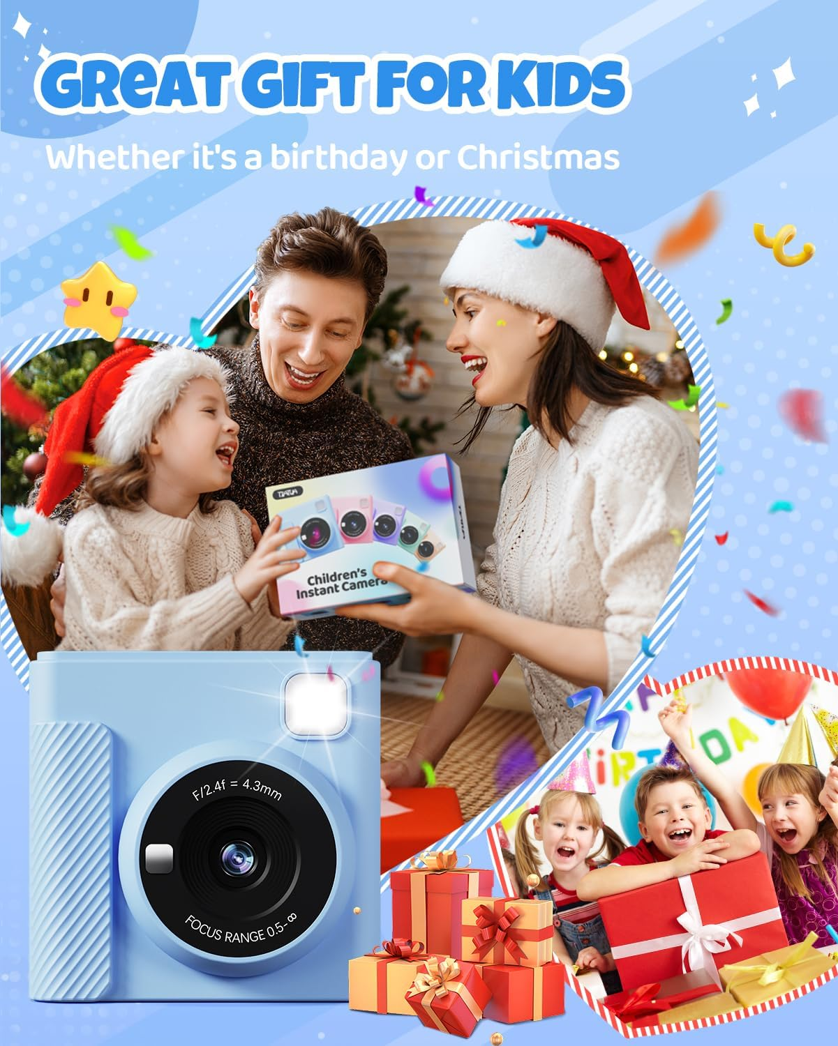 Kids Instant Print Camera, Christmas Birthday Gifts for Girls and Boys, 1080P HD Video Digital Kids Camera with Print Paper & 32G Card, Toddler Toy for 3-14 Years Old (Blue) image number 3