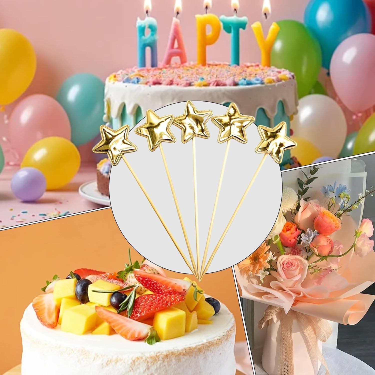 Kids Birthday Cake Topper - 5X Birthday Cake Toppers for Boys,Food-Grade Glitter Decorative Cupcake Picks for Children Birthday Cake Decor image number 1