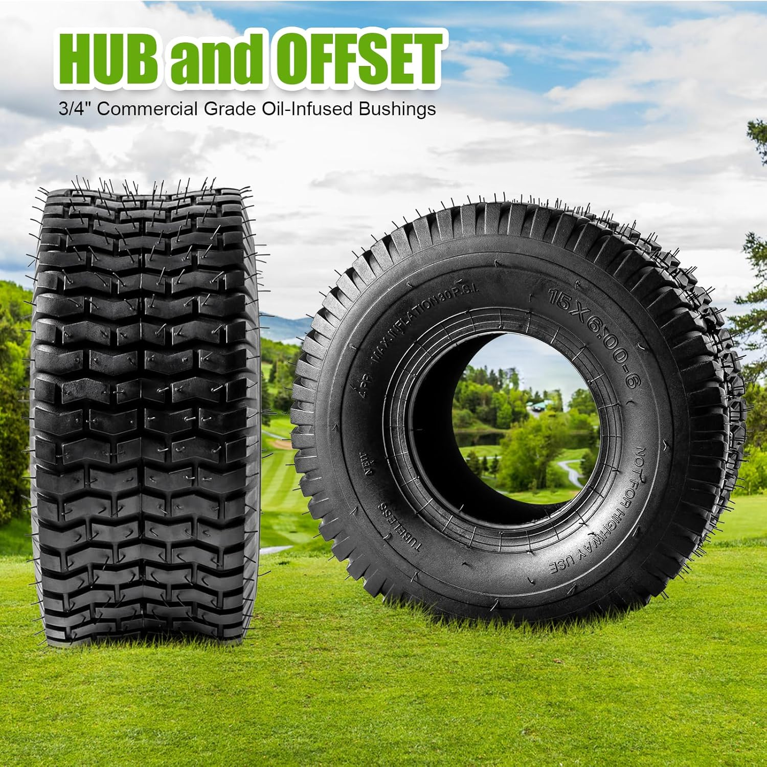 2 Pack 15X6.00-6 Tire and Inner Tube Set TR-13 Straight Valve Stem Natural Rubber 4 Ply with Tube 400 Lbs Capacity Replacement Riding Mower Front Wheel Assembly image number 4