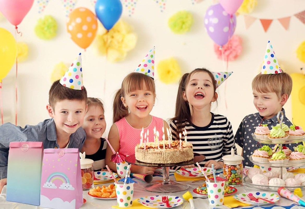 OSYLICT 24PCS Party Gift Bag with Thank You Stickers, Wrapping Gift Paper Bags for Kids Girls Boys Birthday Bags Party Bags Wedding Favor Bags