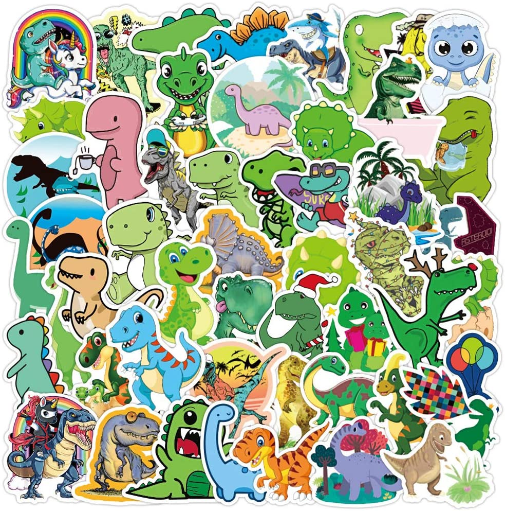 Dinosaur Stickers for Water Bottles 50-Pack, Cute, Waterproof Stickers for Teens, Girls, Perfect for Laptop, Phone, Skateboard, Travel| Extra Durable Vinyl (Dinosaur-50Pcs) image number 1