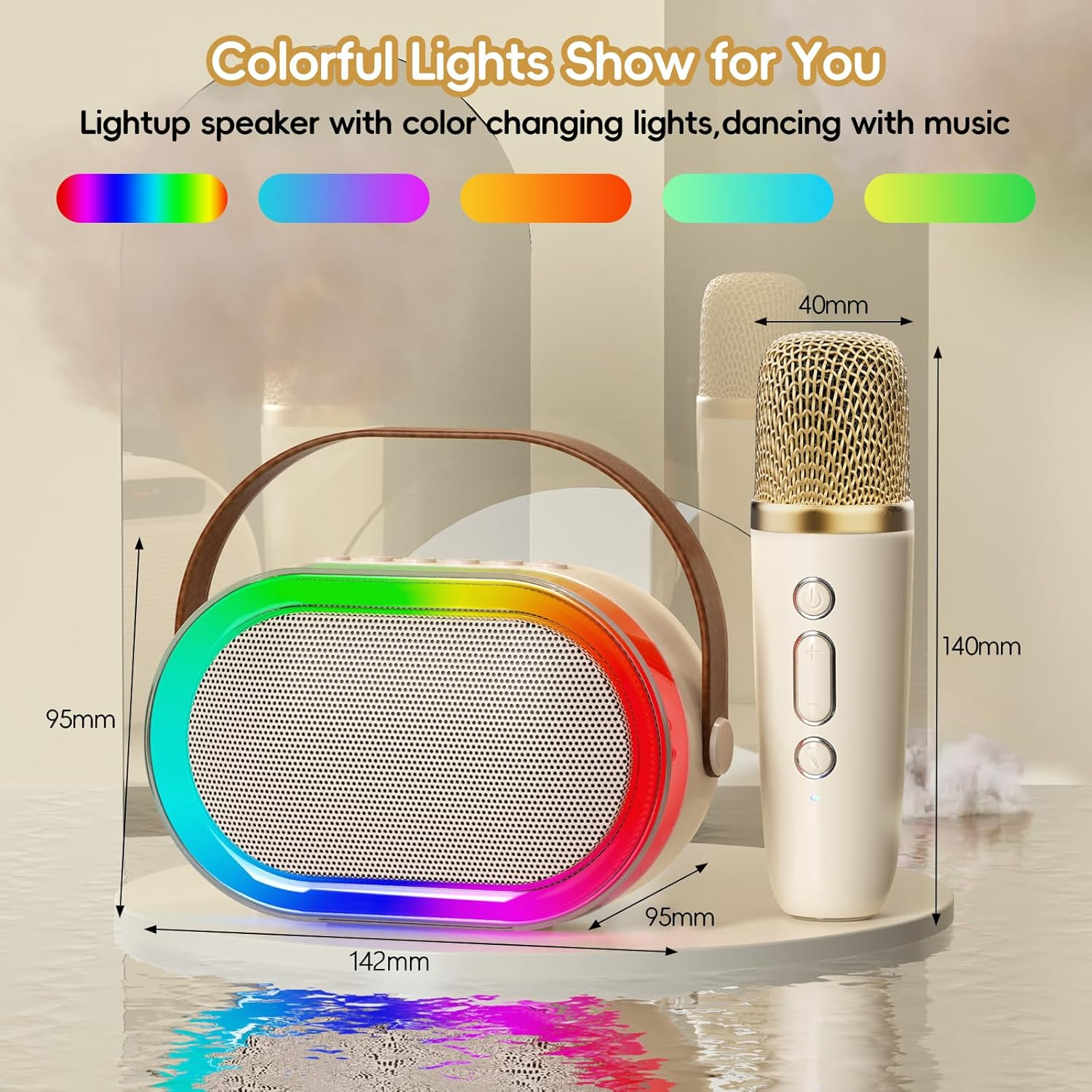 JYX Karaoke Machine for Boys and Girls, Portable Bluetooth Speaker Mini Karaoke Machine with 2 Wireless Microphones & LED Lights for Home Party Gathering, Birthday Gifts for Girls Boys (15W) image number 3