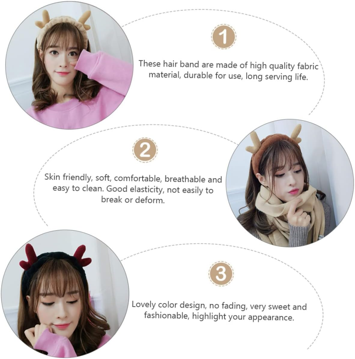 KALLORY 12Pcs Christmas Hair Band Bath Makeup Headband Reindeer Headband for Women Deer Hair Wrap for Shower and Makeup Random Color image number 5