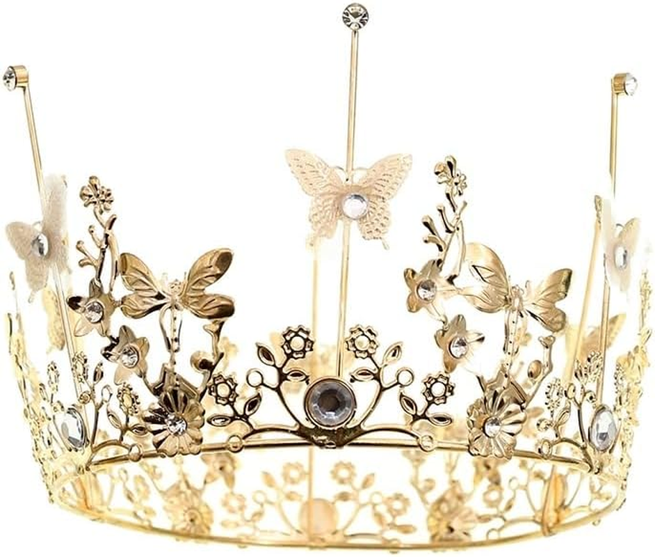 Queen Tiara Crystal Rhinestone Cake Topper for Baby Shower Princess Theme Party Birthday Wedding Christmas Decorations Newborn Photo Prop (Gold) image number 6