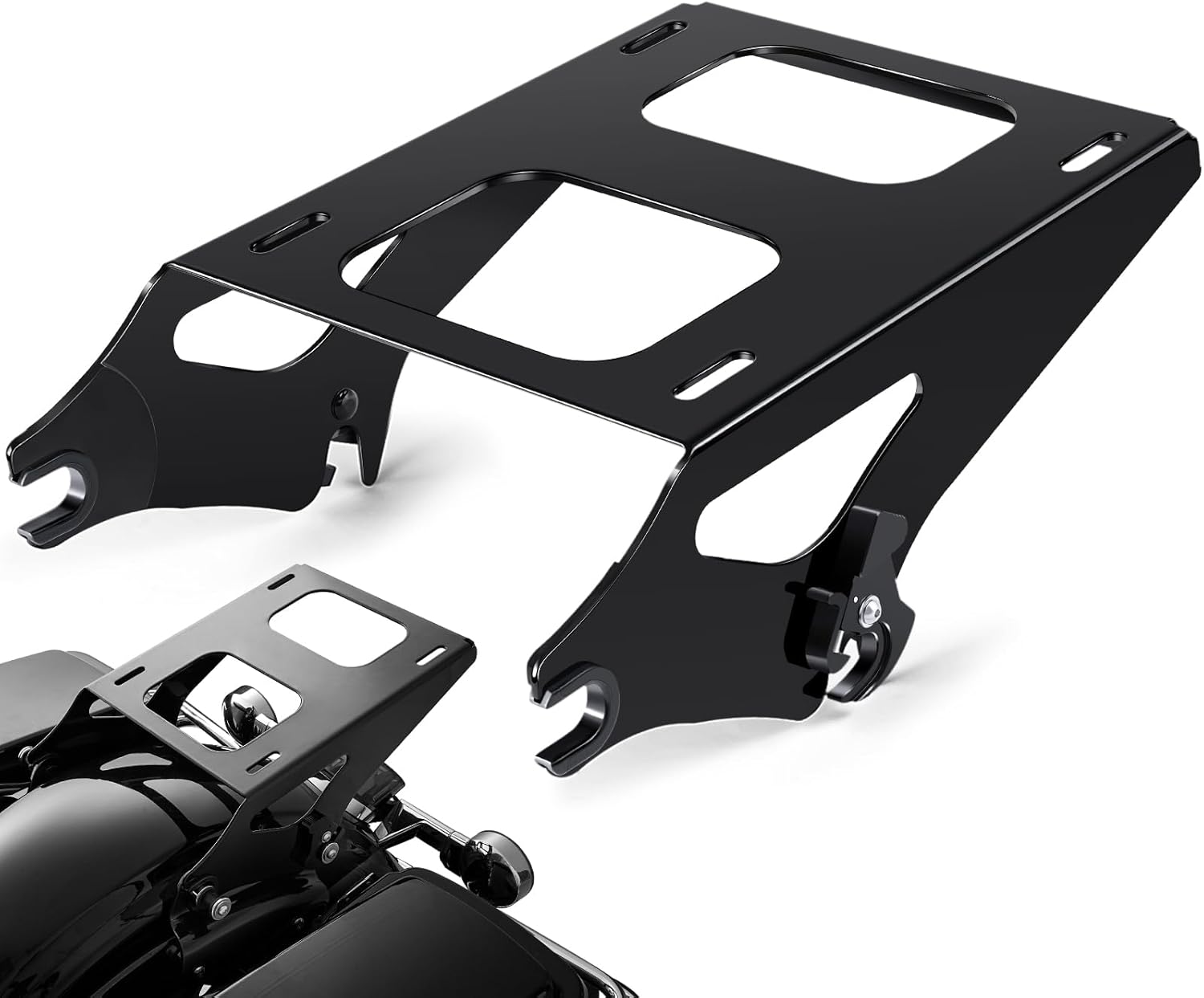 PBYMT Tour Pack Mount Thicker Tour Pack Bracket Detachable Two-Up Luggage Rack Fits for Harley Davidson Touring Street Glide Road King Electra Glide 2014-2025,Chrome