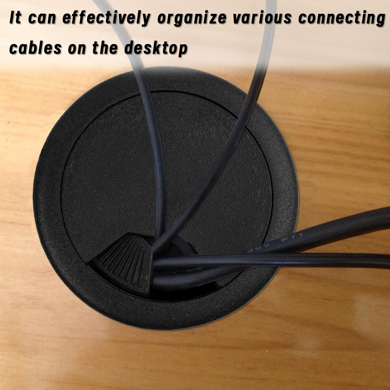 8 Pcs 2 Inch 50 Mm Plastic Desk Cord Cable Hole Wire Organizer Black Desk Grommet Adjustable Cord Cover (Black) image number 1