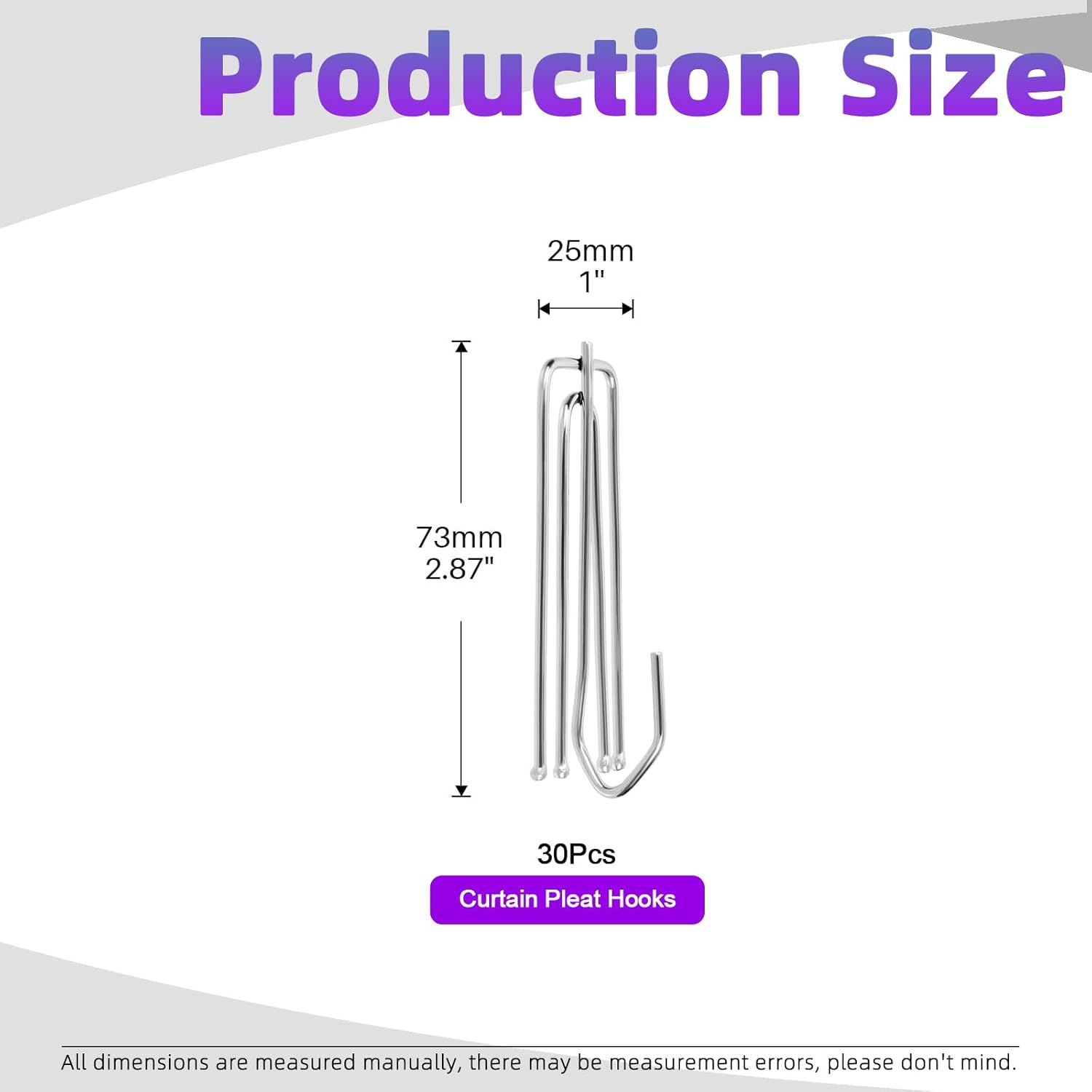 Swpeet 30Pcs Silver Stainless Steel Curtain Pleat Hooks,Drapery Hook and Pin for Pleated Drapes 4 Prongs Pinch Pleat Hook Clips, 4 End Curtains Hangers for Window Curtain, Door, Bathroom