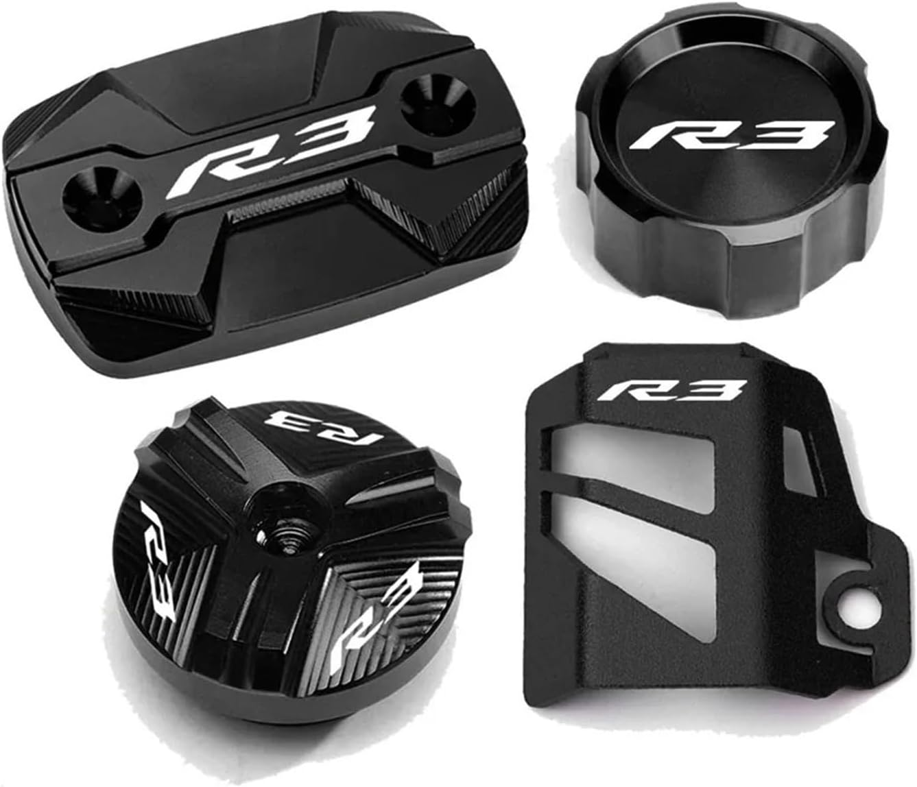 Compatible with R3 YZF-R3 YZFR3 2015-2024 Motorcycle Front Rear Brake Fluid Reservoir Cap Cylinder Cover Guard Oil Filler Cap R3(A-Black)
