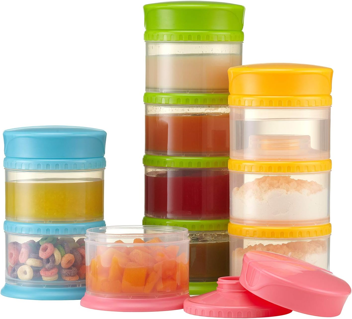 Innobaby Packin' Smart Stackable and Portable Storage System for Formula, Liquid, Baby Snacks and More. 3 Stackable Cups in White. BPA Free. image number 4