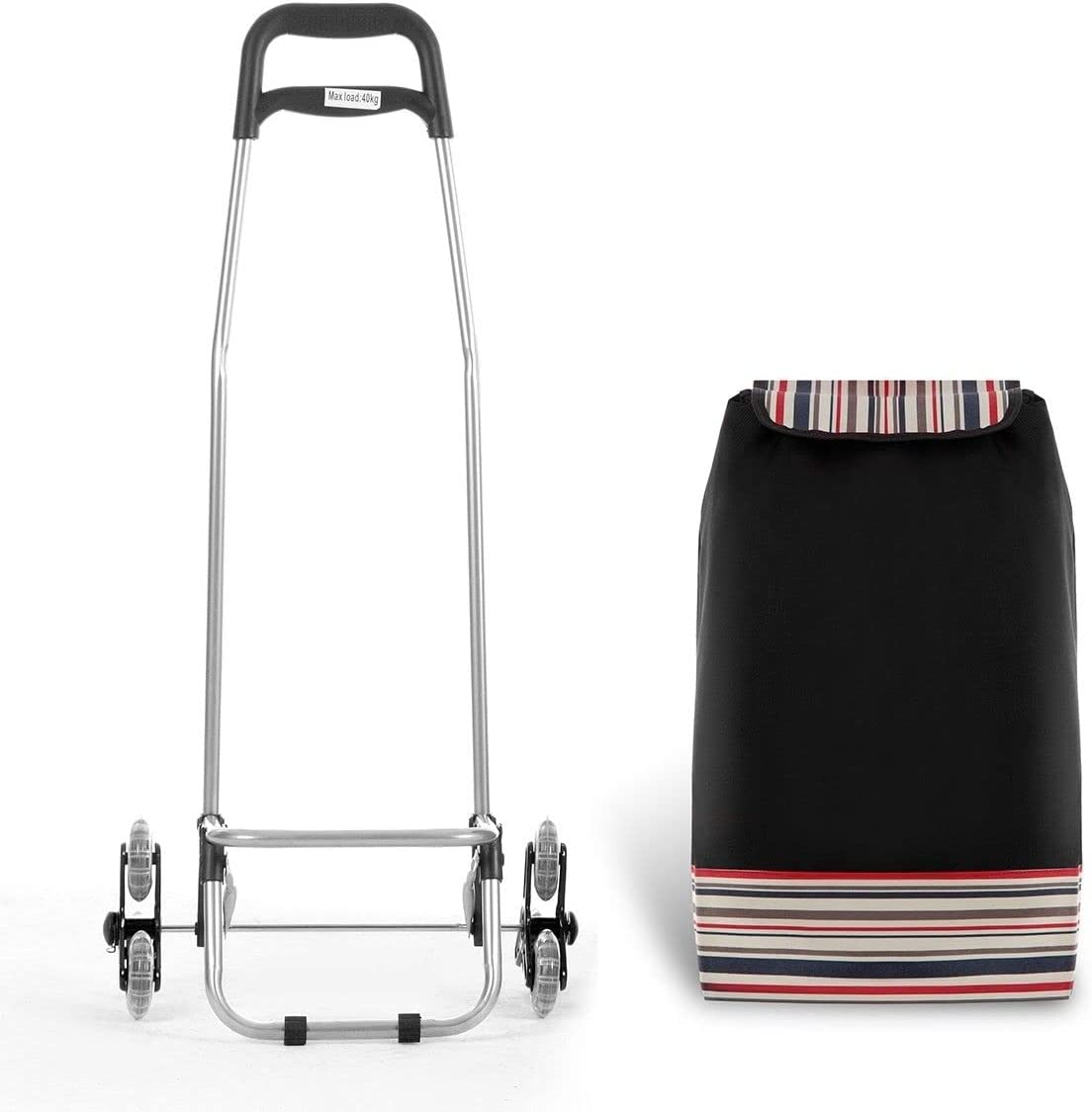 Shopping Trolley with Wheels Foldable Shopping Cart Stair Climbing Utility Cart Tri-Wheel Waterproof Nylon Shopping Bag Aluminium Framed Black - Black Wave-01 image number 7