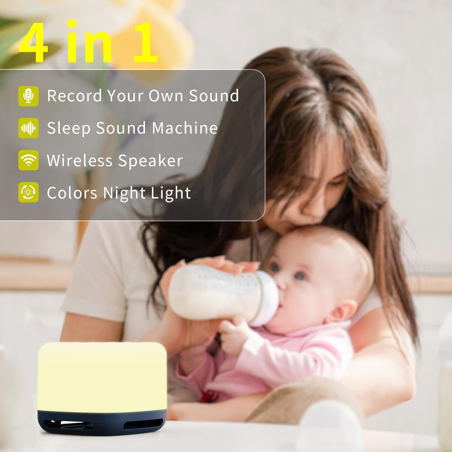 White Noise Sleep Sound Machine with Night Light, 40 Soothing Sounds for Baby Kids Adults, Auto-Off Timer,Portable for Travel, 5-Level Nursery Light(Bt) image number 1