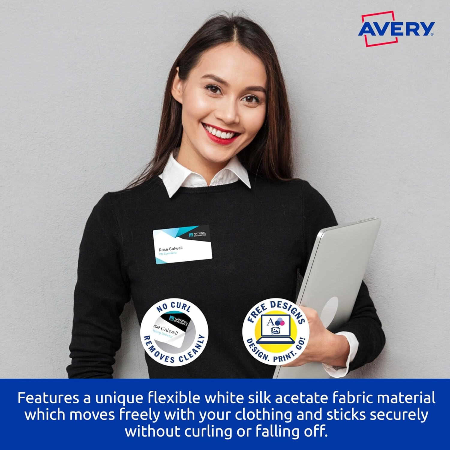 Avery Australia Print and Divide Fabric Name Badge Labels - Personalised Name Tags - 150 Self Adhesive Naming Stickers for Laser Printers - White 235 GSM - 88 X 52 Mm, 15 X A4 Sheets - 980040 / L7427 image number 5