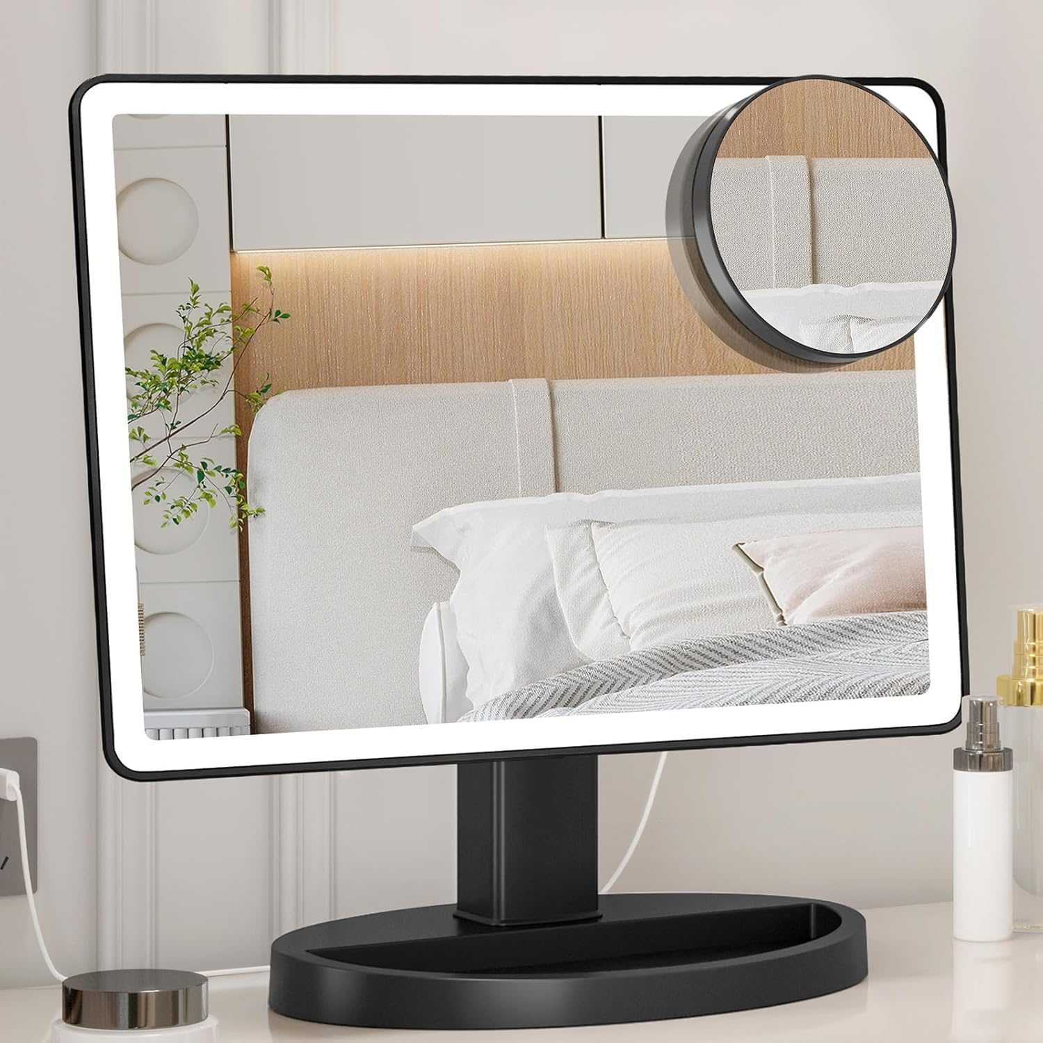 Large Lighted Vanity Makeup Mirror (X-Large Model), Funtouch Light up Mirror with 35 LED Lights, Touch Screen and 10X Magnification Mirror, 360&deg; Rotation Tabletop Cosmetic Mirror(Rose Gold)