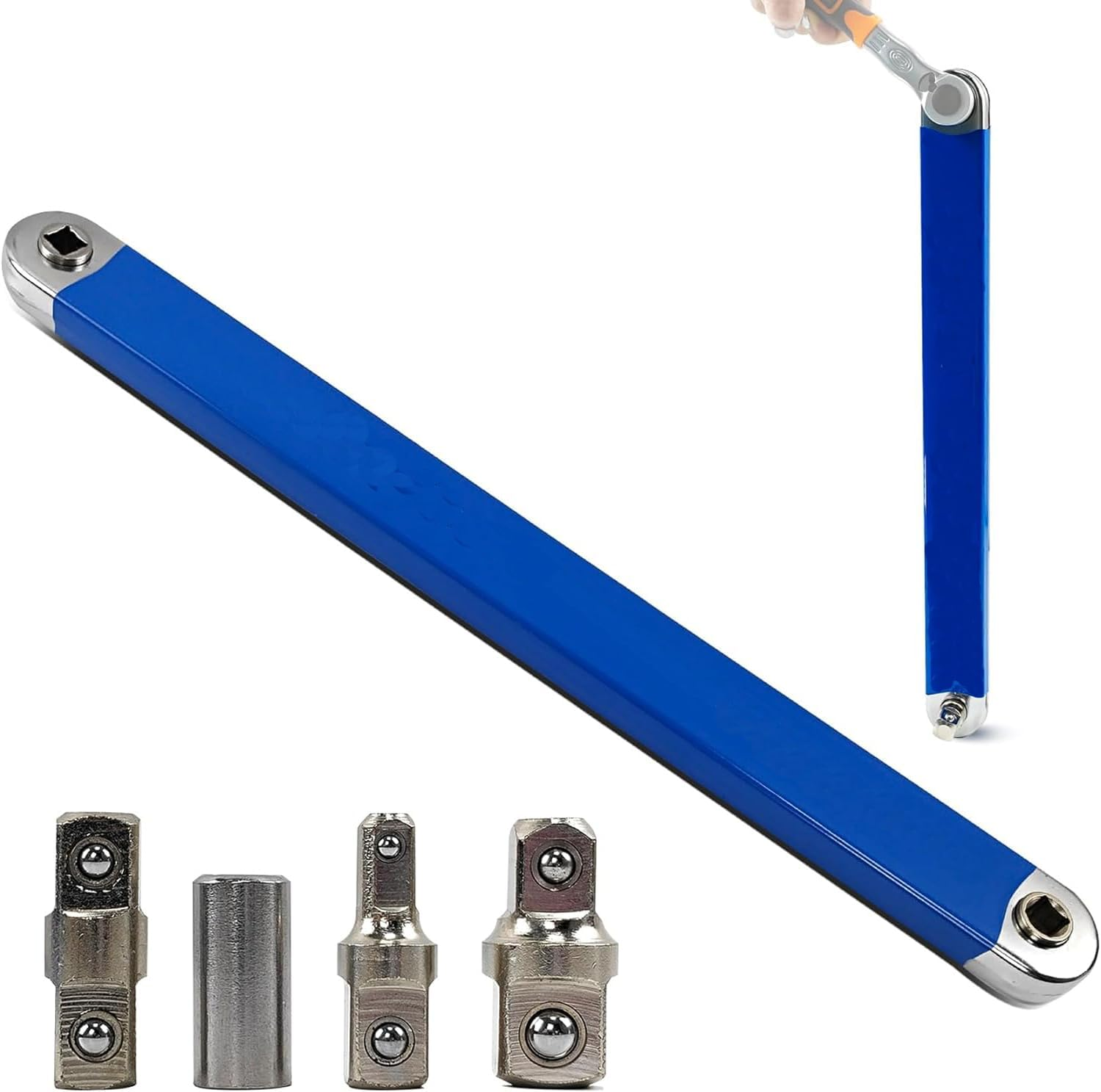 Tight Reach Extension Wrench Set with 1/2", 1/4" and 3/8" Square Drive Adapters，Impact Ready Offset Extension Wrench Non-Swivel Leveraging Ratchet for Small Place image number 1