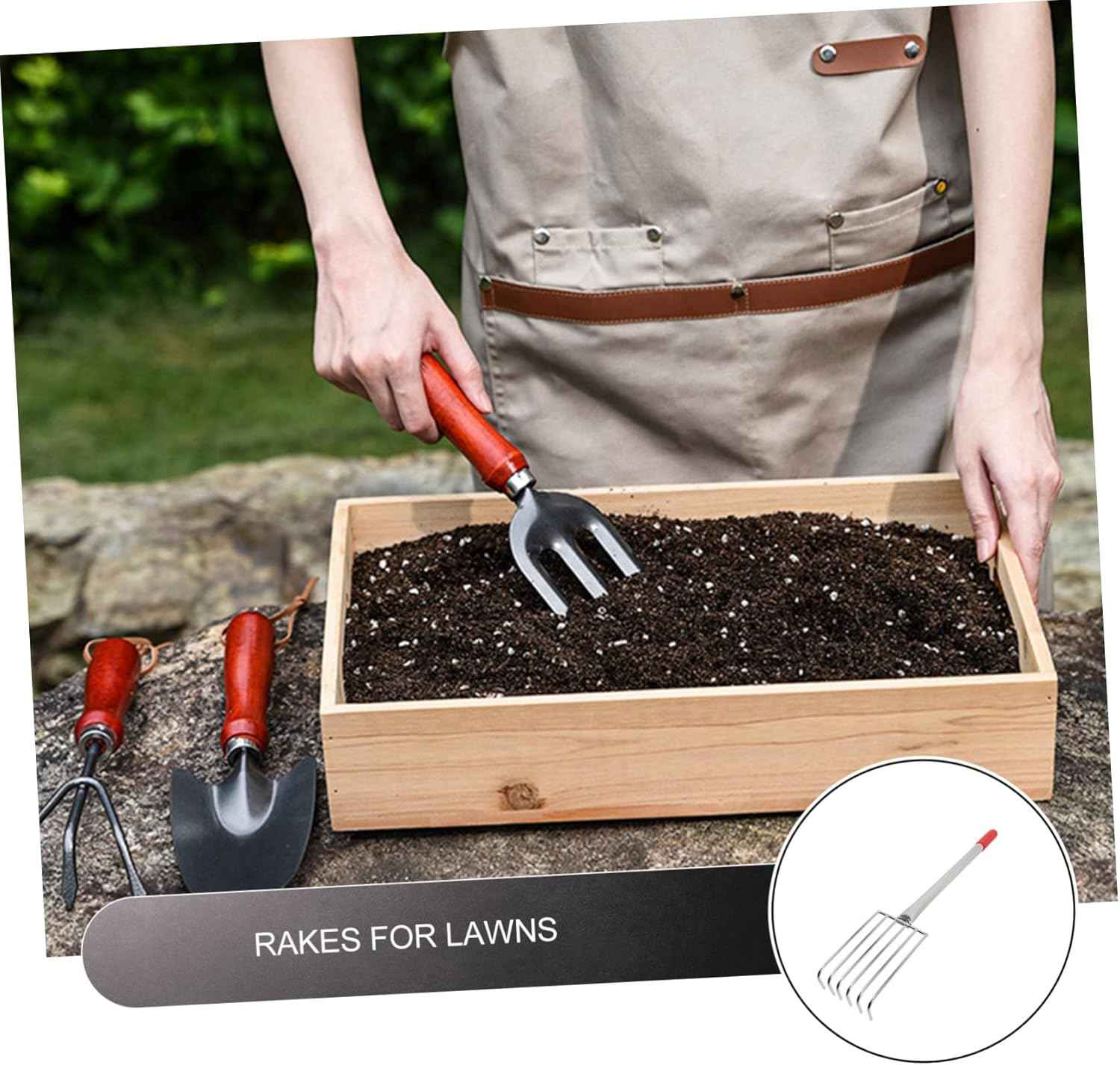 BESPORTBLE Stainless Steel Garden Rake Comfortable Handle Rake for Digging and Loosening Soil for Lawns Yards and Beach Use image number 5