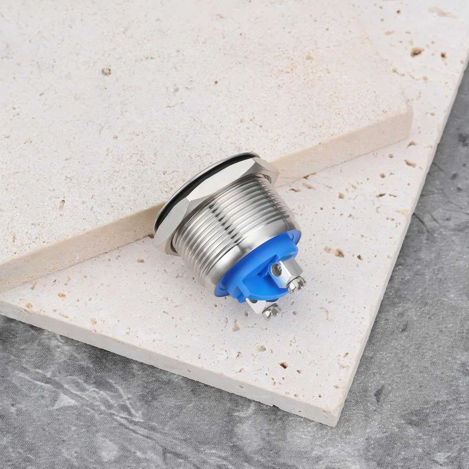 2PCS 22Mm Momentary Push Button Stainless Steel Starter Switch DC 5A 250V AC Thread Depth 13Mm for Cars Motorcycles Boats Momentary Contact Switch image number 1