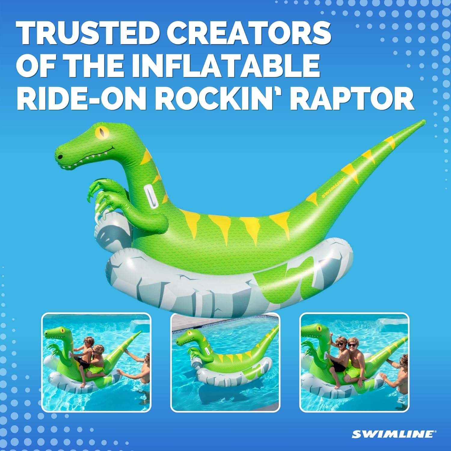 Swimline Original Rocker Raptor Rocking Pool Float Toy | with Easy to Grab Handles and Curved Stabilizing Side Bolsters | for Kids and Adults | for Beach Ocean Pool Lake | Heavy Duty PVC image number 4