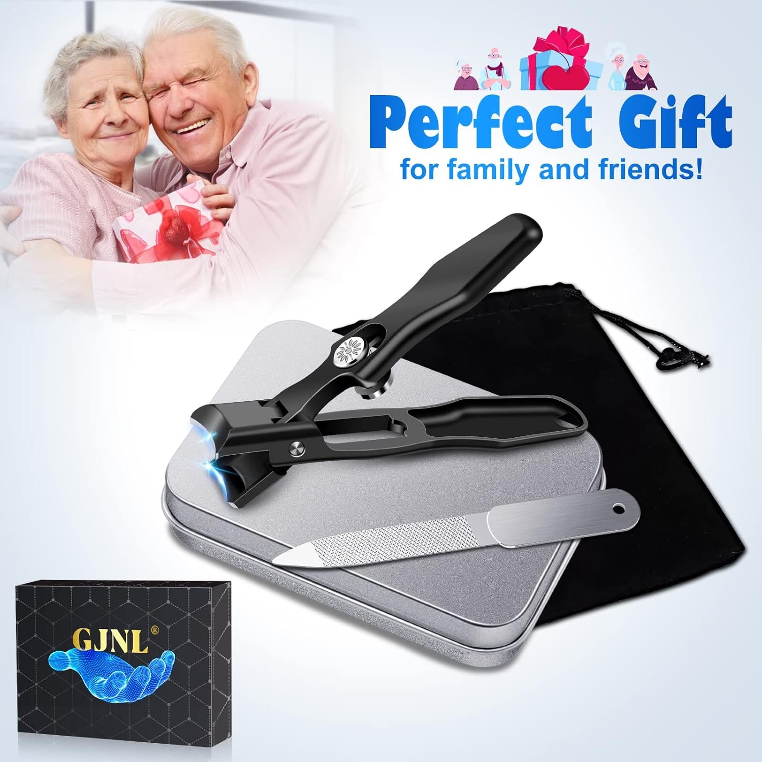 Nail Clippers German Nail Clipper for Men Professional Extra Large Heavy Duty Toe Clippers Fingernail Cutters Long Handle with Catcher File for Men Tough Nails Seniors Adults(Color:Black) image number 4