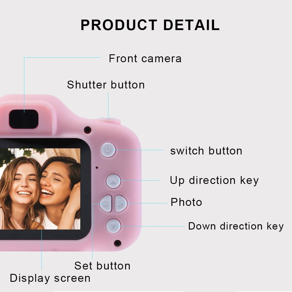 Kids Camera, Kids Digital Camera, Rechargeable with 32G Sd Card. Portable Child Digital Video Camera, Kids Camera Toys for 3-12 Years Old Boys Girls. Ideal for Christmas, Birthday Gifts Pink image number 2