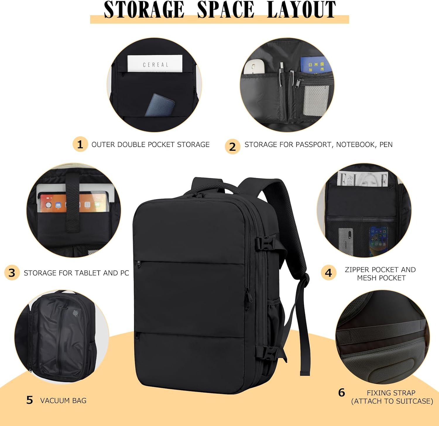 Vacuum Backpack Travel Bag Alepeak Vacuum Carry Travel Backpack with Pump Fit Laptop 17 Inch Expandable Compression Business Rucksack Carry on Cabin Size USB Charging for Men Women - White image number 6