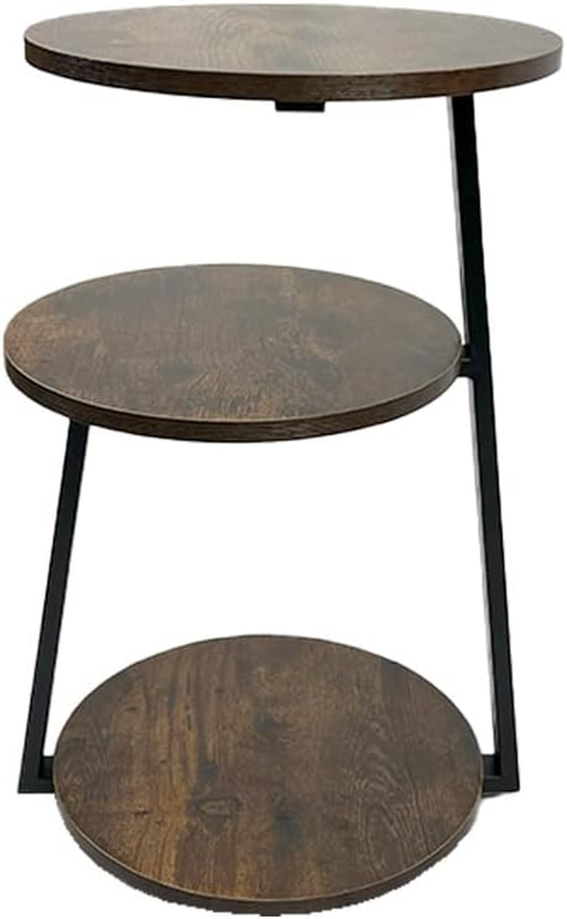 Viviendo 3-Tier Side Table, Industrial End Table for Living Room, Bedside Tables with Storage Shelves, Rustic Wooden Nightstand with Metal Frame image number 3