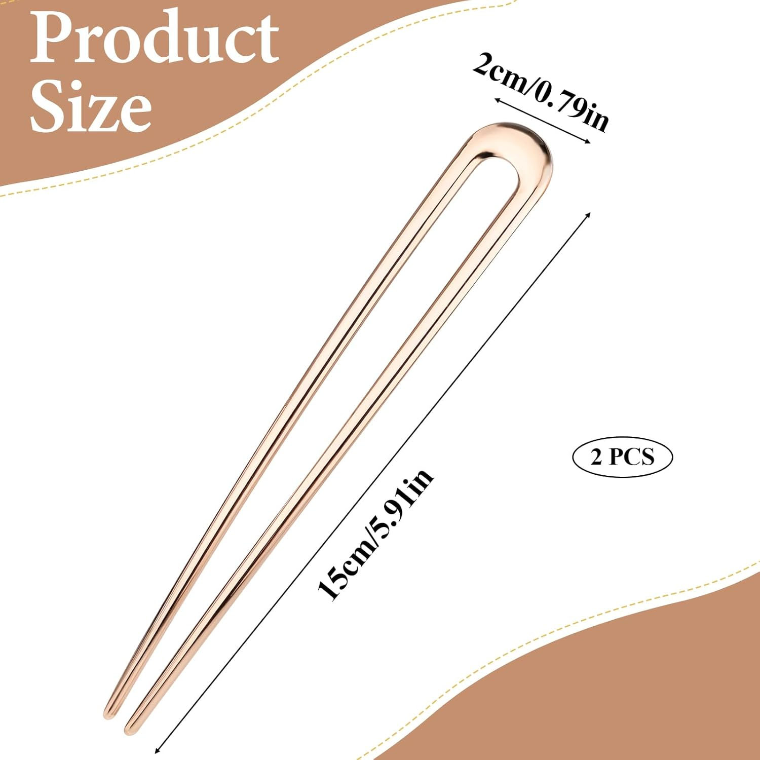 2PCS Large French Hair Pin Gold, 5.7 Inch U Shaped Hair Pins, Metal French Hair Pins Vintage French Twist Hair Pin Chignon Pin for Women Thick and Long Hair (Rose Gold) image number 4