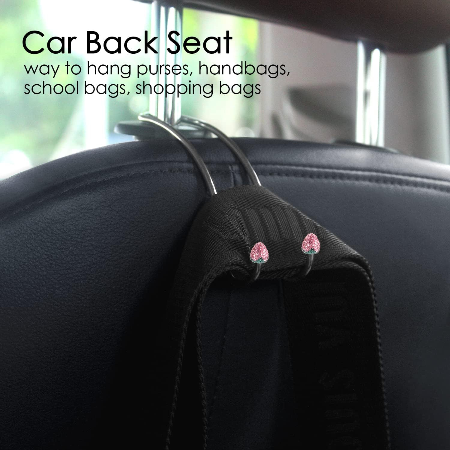 Guoord Pink Car Accessories for Women, 2 Pcs Hot Pink Car Decor Hooks for Purses and Bags, Durable Backseat Holder, Strawberry Purse Hook Hangers, Storage Universal for SUV Truck & Van image number 6