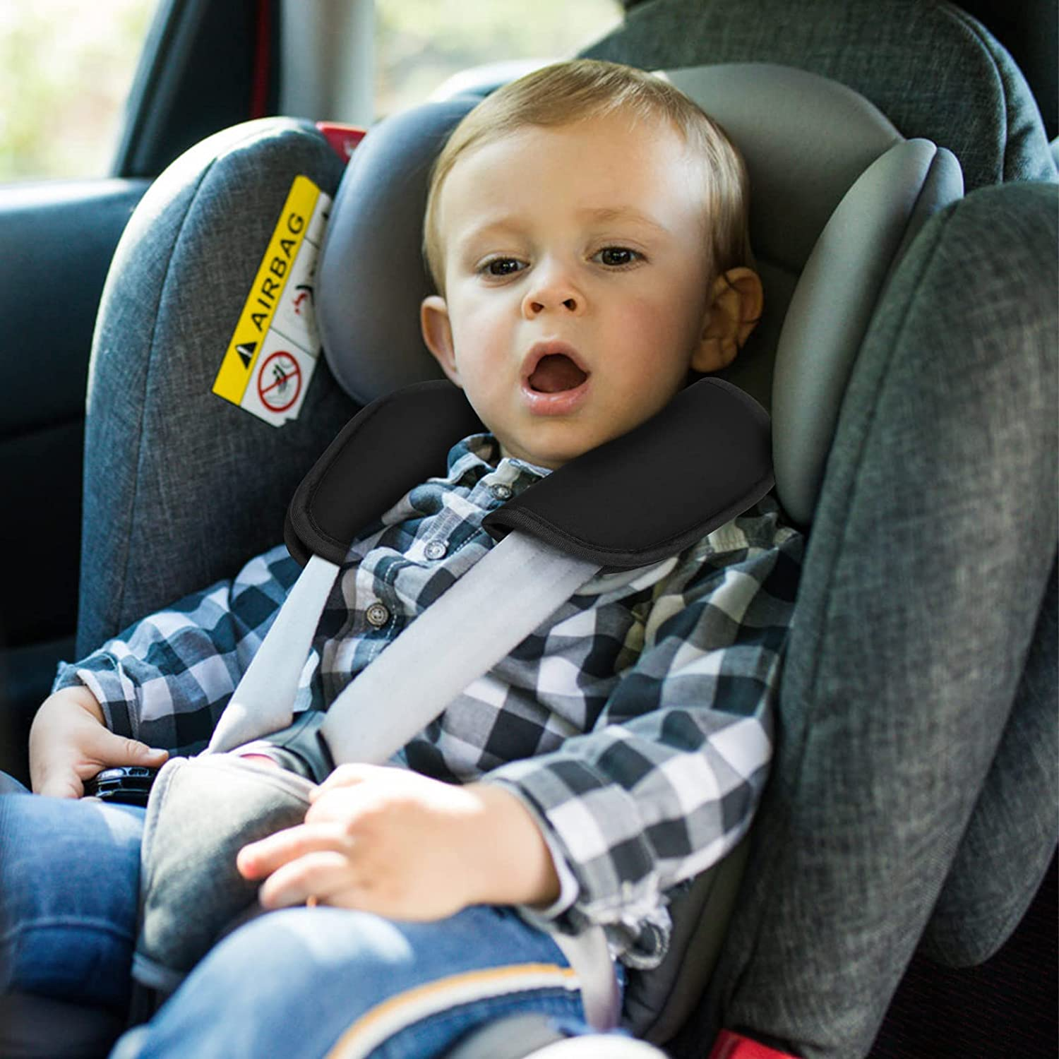 2 Pieces Baby Stroller Car Seat Strap Covers Universal, Seat Belt Pads for Kids, Car Seatbelt Strap Covers, Pushchair Strap Covers, Soft Seat Belt Cushion for Newborns Infants and Kids, Black image number 5