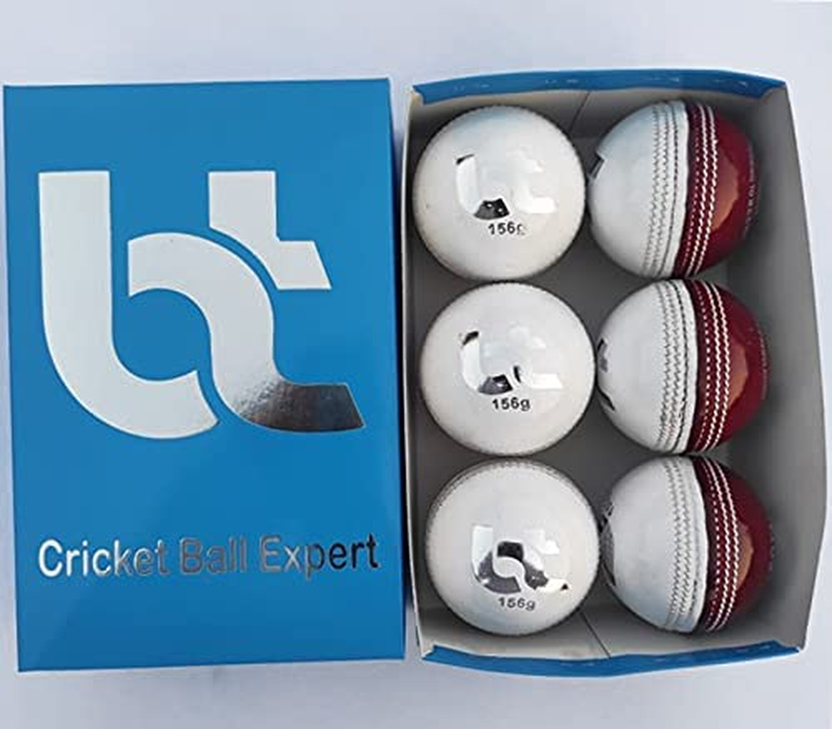 Cricket Ball White/Red 156G Cricket Balls 2Piece Balls Pack of 6 Balls Genuine Leather,Excellent Quality image number 4